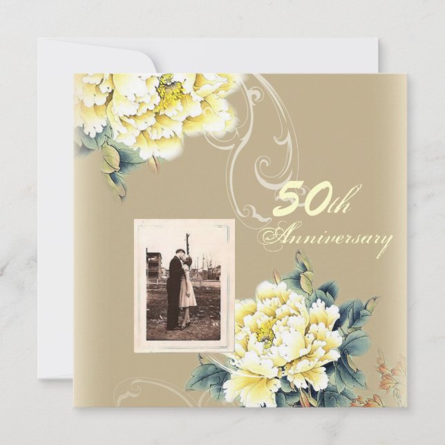 modern vintage blomstergul 50-års bröllopsdag inbjudningar (Framsida)