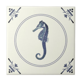 Modern Vintage Blue Sea Horse på Elfenbenskusten Kakelplatta