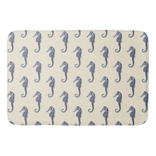 Modern Vintage Blue Seahorse på Cream Badrumsmatta
