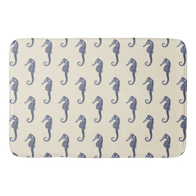 Modern Vintage Blue Seahorse på Cream Badrumsmatta (Framsidan)