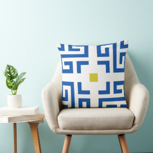 Modern Vintage Boho blue & gult basic Mönster Kudde