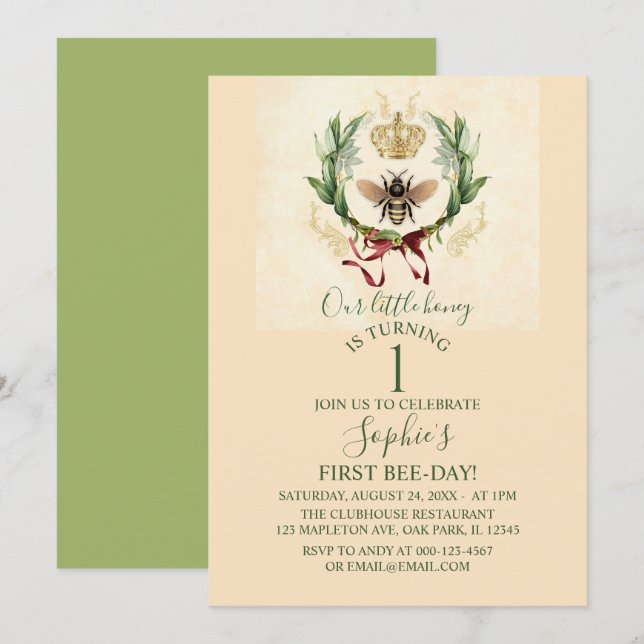 Modern Vintage Botanical Queen Bee                 Inbjudningar (Fram/baksida)