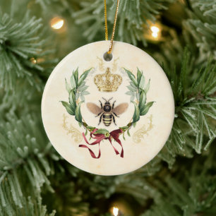Modern Vintage Botanical Queen Bee Julgransprydnad Keramik