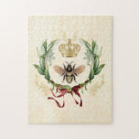 Modern Vintage Botanical Queen Bee Pussel<br><div class="desc">Modern Vintage Botanical Queen Bee bee honey kryp insekt,  retro vintage elegant bladage,  blommar bouquet botanical trädgård ,  sommar vår blommigt löv teckning,  illustration av vattenfärgen krona lyxury,  gult art drottnektar,  söt vacker buzskönhet,  vingar guld blomma djur,  vild honungsbin,  insekt honung kryp,  .</div>