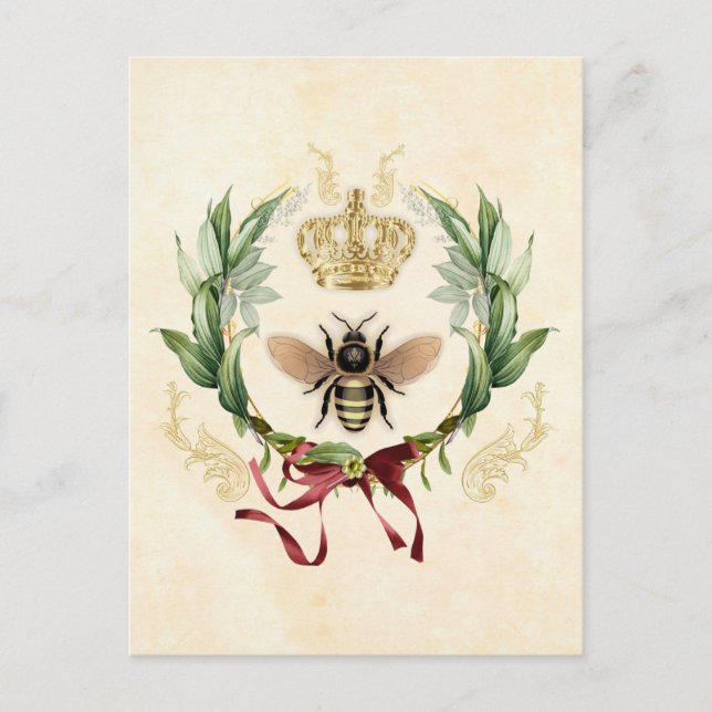 Modern Vintage Botanical Queen Bee Vykort (Framsida)