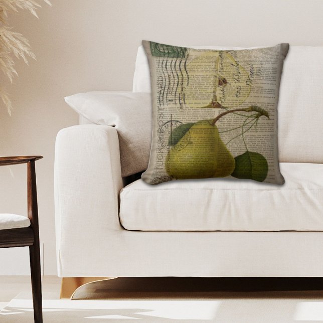 modern Vintage Botaniskt fruktpäron Kudde (modern Vintage Botanical Print fruit pear Throw Pillow)