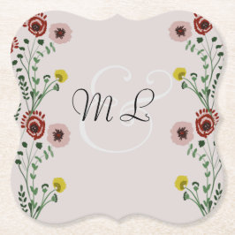 Modern Vintage Broderad Blommig Bröllop Underlägg Papper