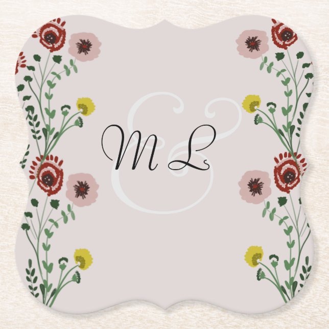 Modern Vintage Broderad Blommig Bröllop Underlägg Papper (Framsida)