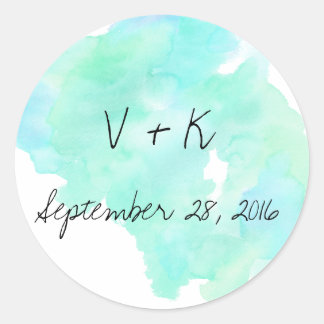 modern vintage bröllop-säl med blå vattenfärg runt klistermärke