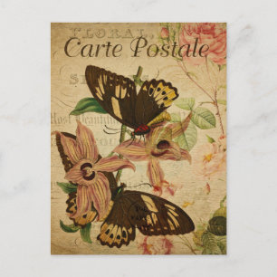Modern Vintage Butterflies collage art Postcard Vykort