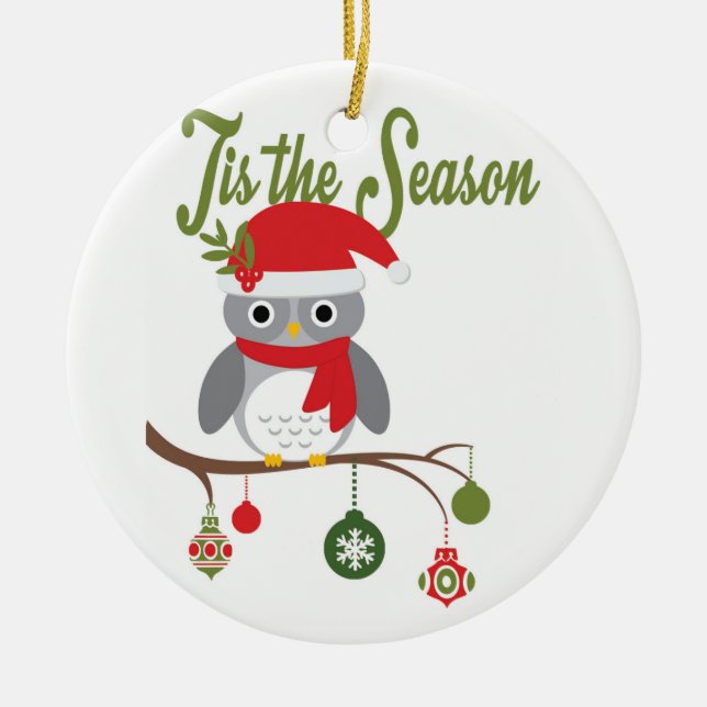modern vintage christmas woodland uggla julgransprydnad keramik (Framsidan)