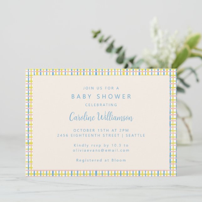 Modern Vintage Cute Pastel Play Baby Shower Inbjudningar (Stående Fram)