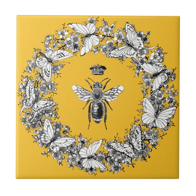 Modern Vintage drottning Bee Krona Butterfly WAN Kakelplatta (Framsidan)