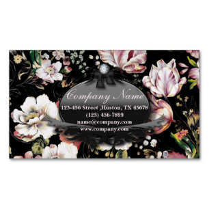 Modern Vintage Elegant bohemian Black blommigt Magnetiska Visitkort