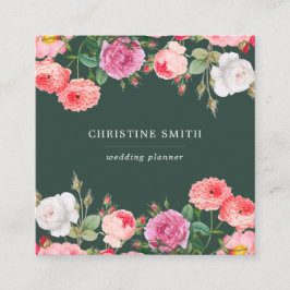 Modern Vintage Enkel Blommigt Rosa ros Business Fyrkantigt Visitkort