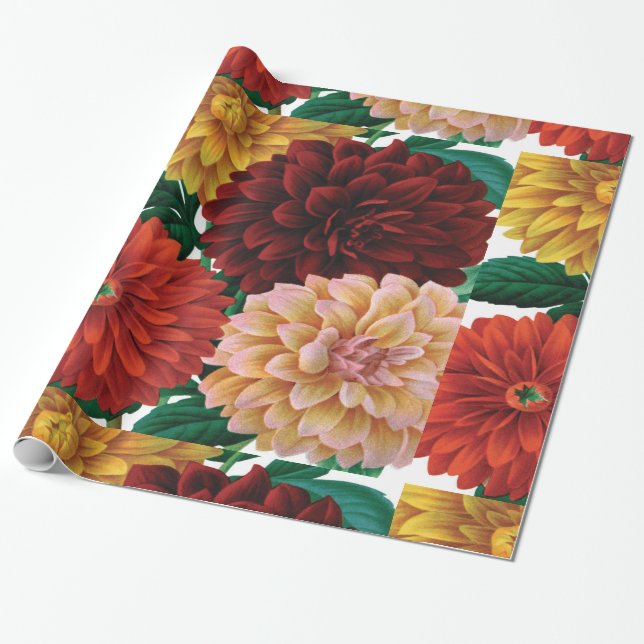 Modern vintage faller dahlias presentpapper (Utrullad)