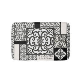 Modern Vintage Farmhouse Black and White Tile Namn Badrumsmatta