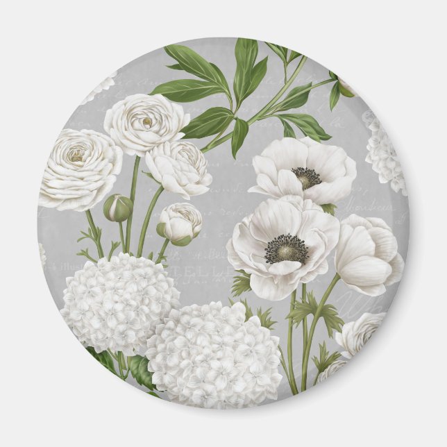 Modern Vintage Farmhouse vit blomsterträdgård Magnet (Framsidan)