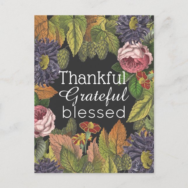 Modern Vintage Flowers-Thanksgiving med meddelande Vykort (Framsida)