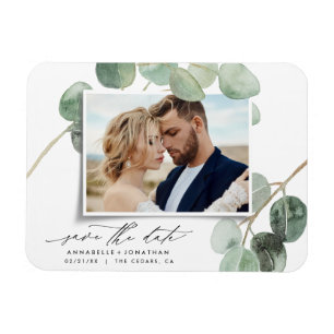 Modern vintage för elegant av skript, foto eucalyp magnet