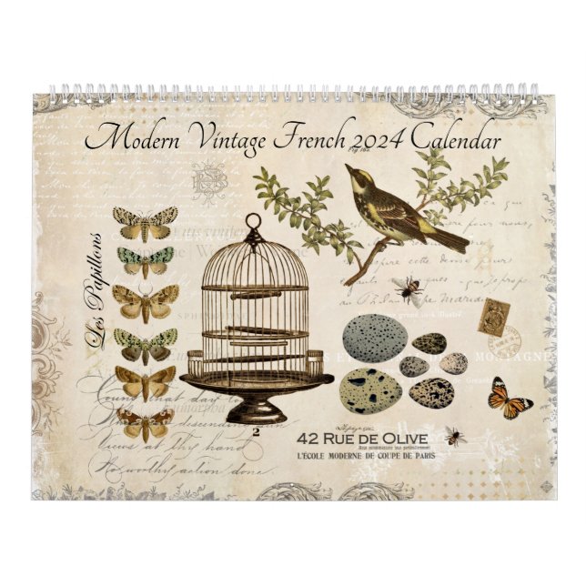 Modern Vintage Fransk 2024-kalender Kalender (Omslag)