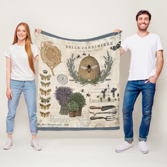 Modern vintage fransk-bigård fleecefilt (På plats)