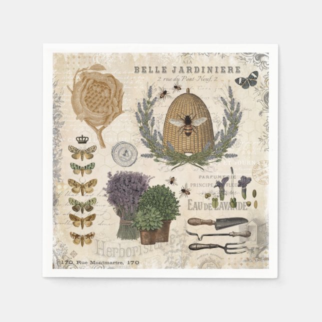 Modern vintage fransk-bigård pappersservett (Framsidan)