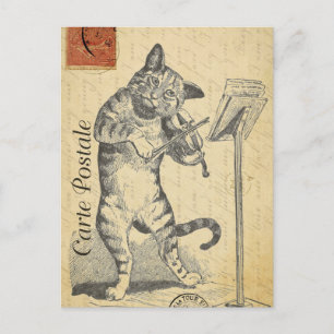 Modern Vintage Fransk Cat Fiddle-samlingskort Vykort