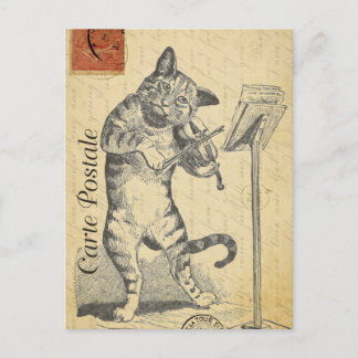 Modern Vintage Fransk Cat Fiddle-samlingskort Vykort