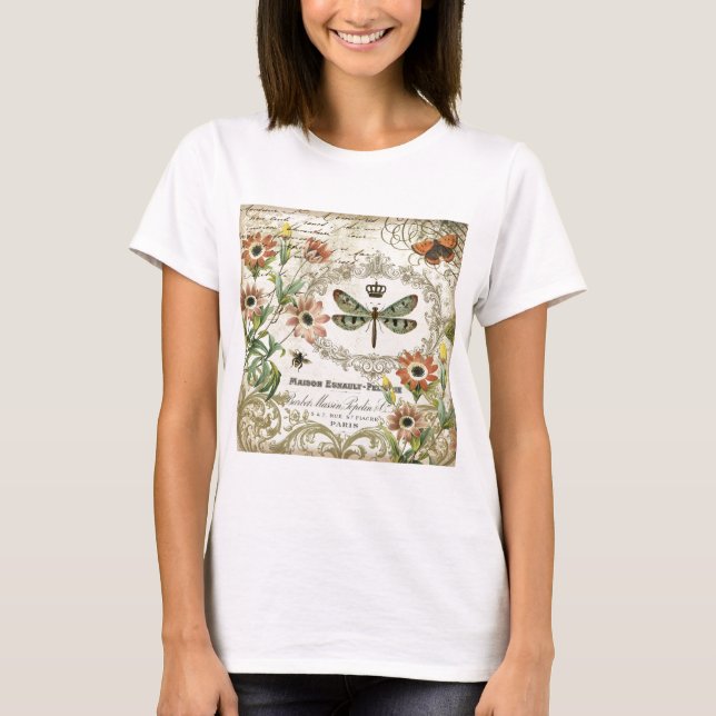 Modern Vintage Fransk Dragonfly T Shirt (Framsida)