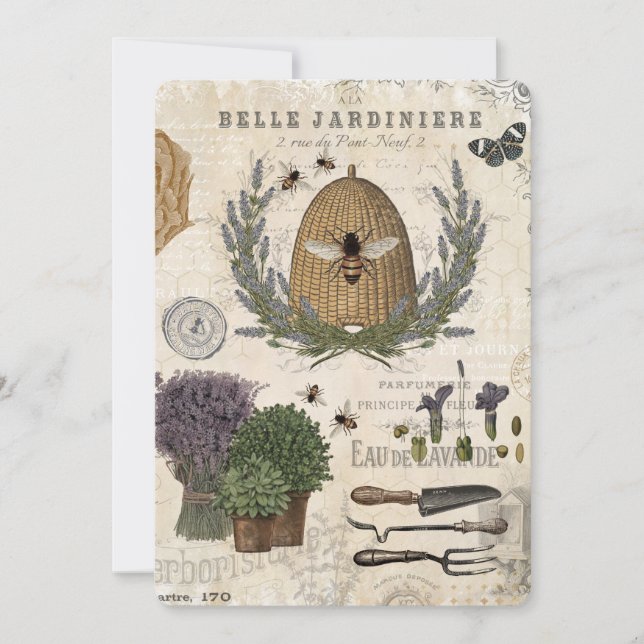 Modern Vintage Fransk Farmhouse Bee Inbjudningar (Framsida)