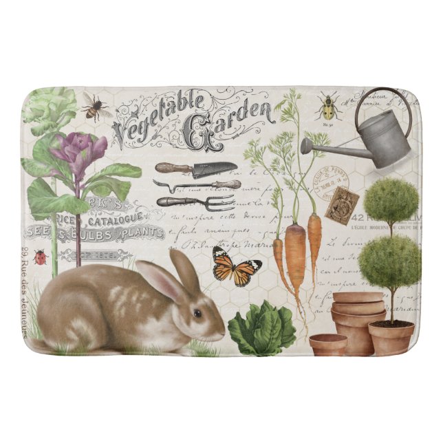 Modern Vintage Fransk Farmhouse Garden Rabbit Badrumsmatta (Framsidan)