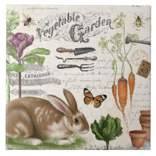 Modern Vintage Fransk Farmhouse Garden Rabbit Kakelplatta