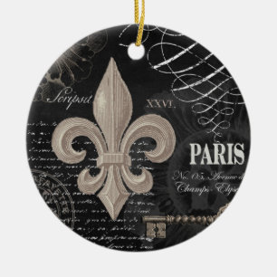 modern vintage fransk fleur de lis julgransprydnad keramik