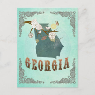 Modern Vintage Georgia State Karta - Turquise Blue Vykort