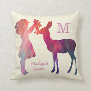 Modern Vintage Girl och Hjort Monogram Dekorativ k Kudde