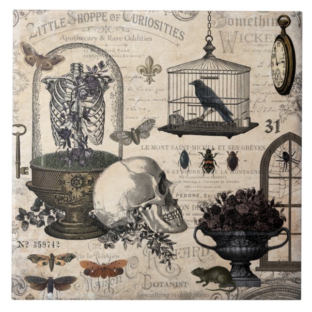 Modern Vintage Halloween Garden Kakelplatta (Framsidan)