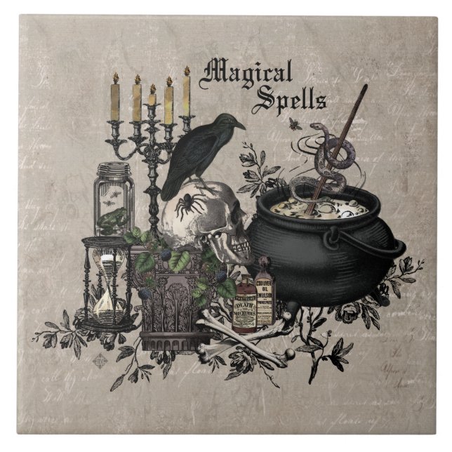 Modern vintage Halloween-skalle Kakelplatta (Framsidan)