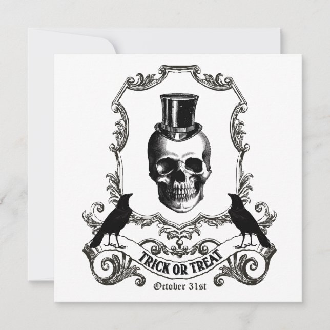 Modern Vintage Halloween-skalle Kort (Framsida)