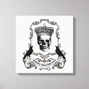 Modern vintage Halloween-skalle med krona Canvastryck