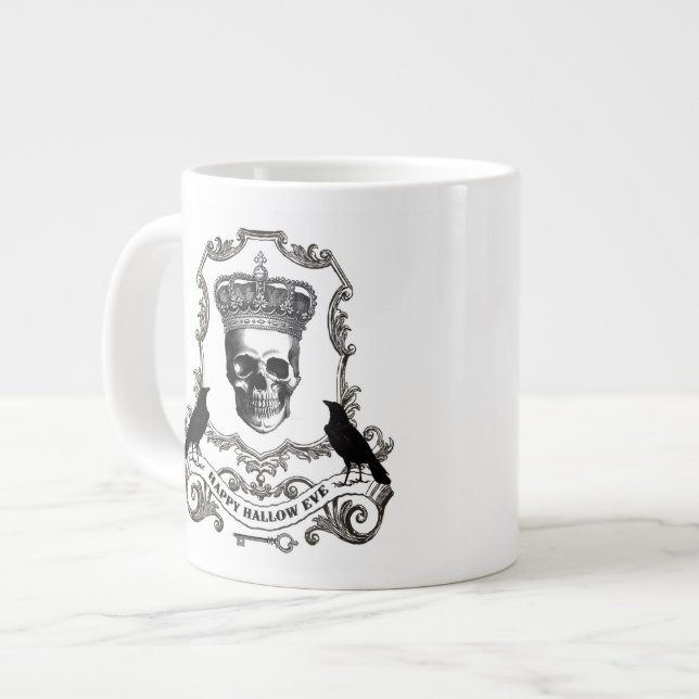 Modern vintage Halloween-skalle med krona Jumbo Mugg (Framsida vänster)