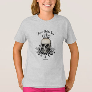 Modern Vintage Halloween-skalle och krona Tee Shirt