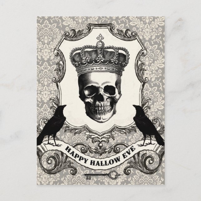 Modern Vintage Halloween-skalle Vykort (Framsida)
