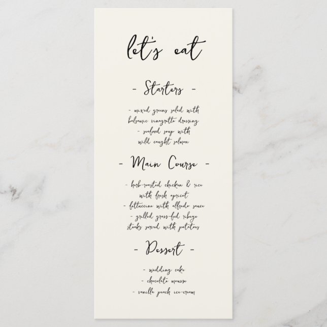 Modern Vintage Handwriting Wedding Dinner Meny (Framsida)