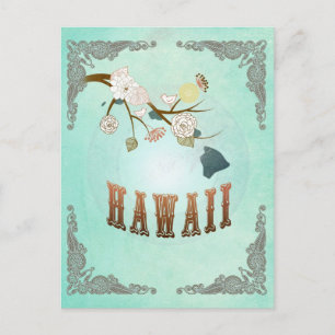 Modern Vintage Hawaii-staten Karta - Turquise Blue Vykort