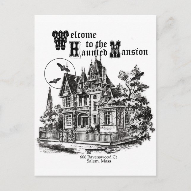 modern vintage hemsökt mani vykort (Framsida)