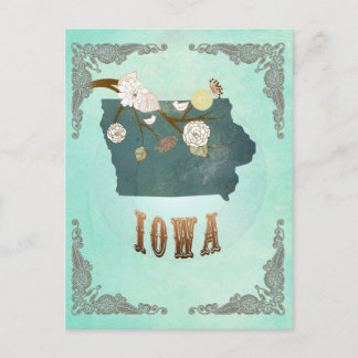 Modern Vintage Iowa State Karta - Turquise Blue Vykort