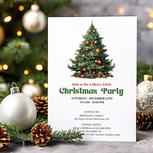 Modern Vintage Julgransfest Kort (Modern Vintage Christmas Angel Party Card)