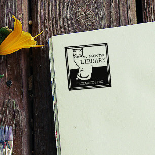 Modern Vintage Katt Från Biblioteket Stämpel