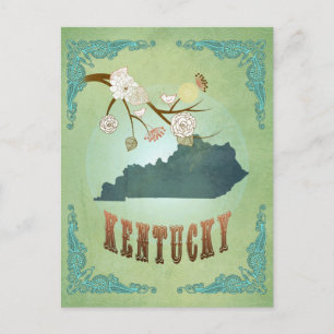 Modern Vintage Kentucky State Karta - Sage Grönt Vykort